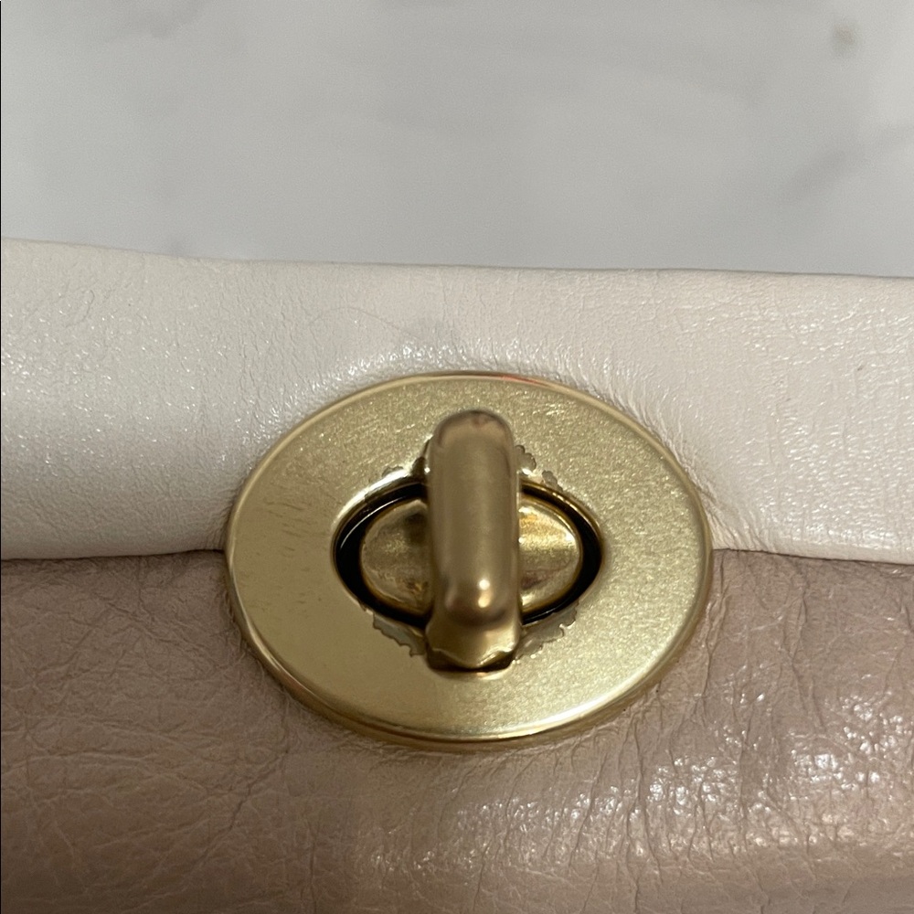 Coach Leather Wristlet Clutch in Taupe and Ivory with Turnlock - Picture 2 of 11